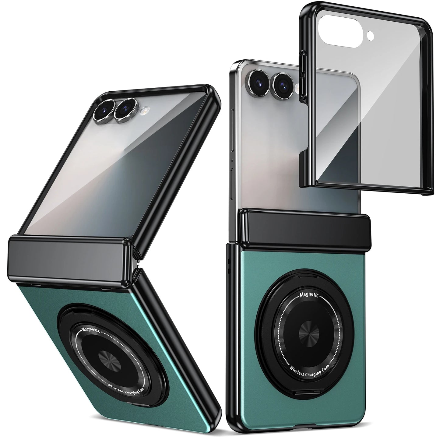 360° Rotating Ring Holder Magnetic Hinge Protection Case for Samsung Galaxy Z Flip 7 with Tempered Glass Film Cover