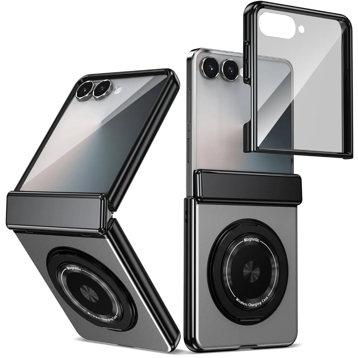 360° Rotating Ring Holder Magnetic Hinge Protection Case for Samsung Galaxy Z Flip 7 with Tempered Glass Film Cover