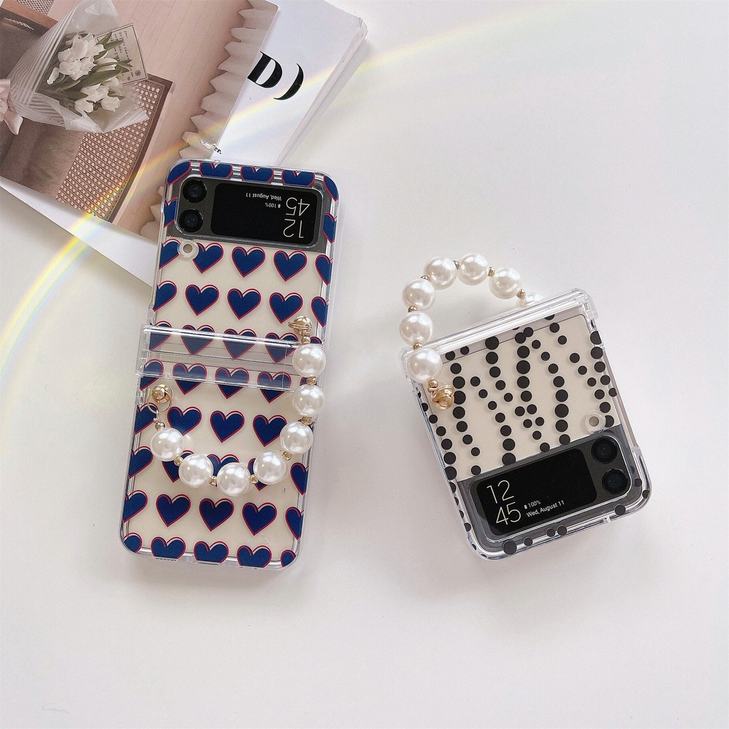 Transparent Case with Pearl Bracelet for Samsung Galaxy Z Flip 4