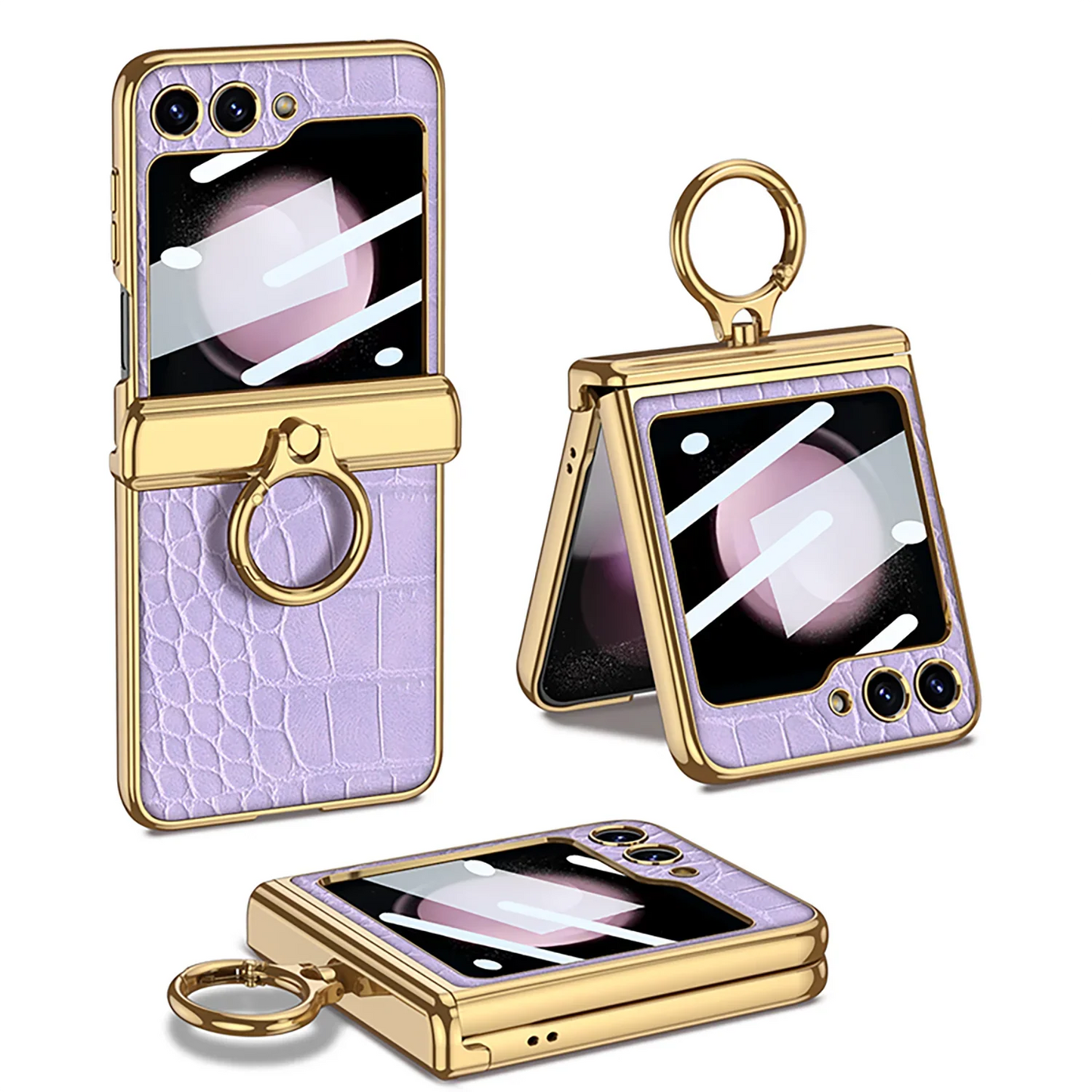 Leather Case With Front Glass & Bracket For Galaxy Z Flip 5