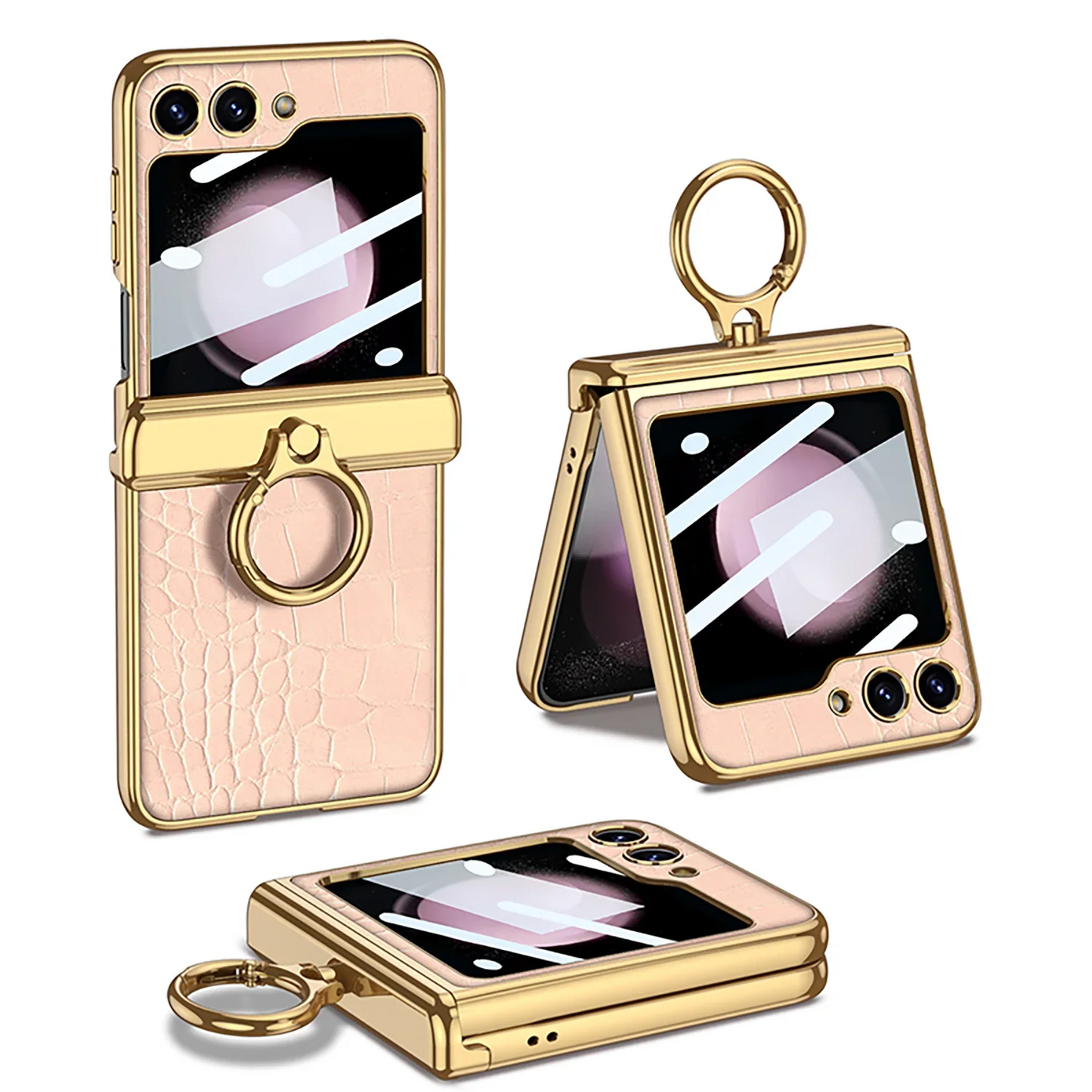 Leather Case With Front Glass & Bracket For Galaxy Z Flip 5