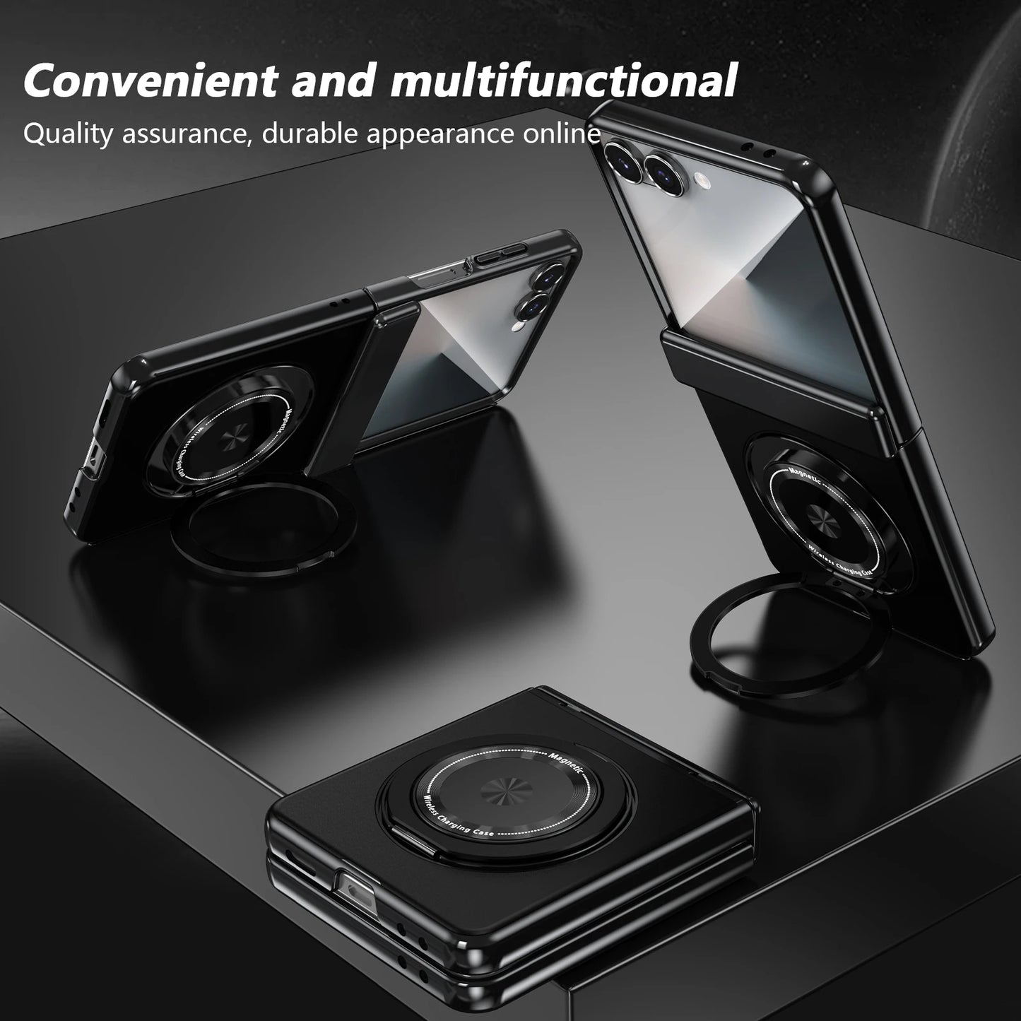 360° Rotating Ring Holder Magnetic Hinge Protection Case for Samsung Galaxy Z Flip 7 with Tempered Glass Film Cover
