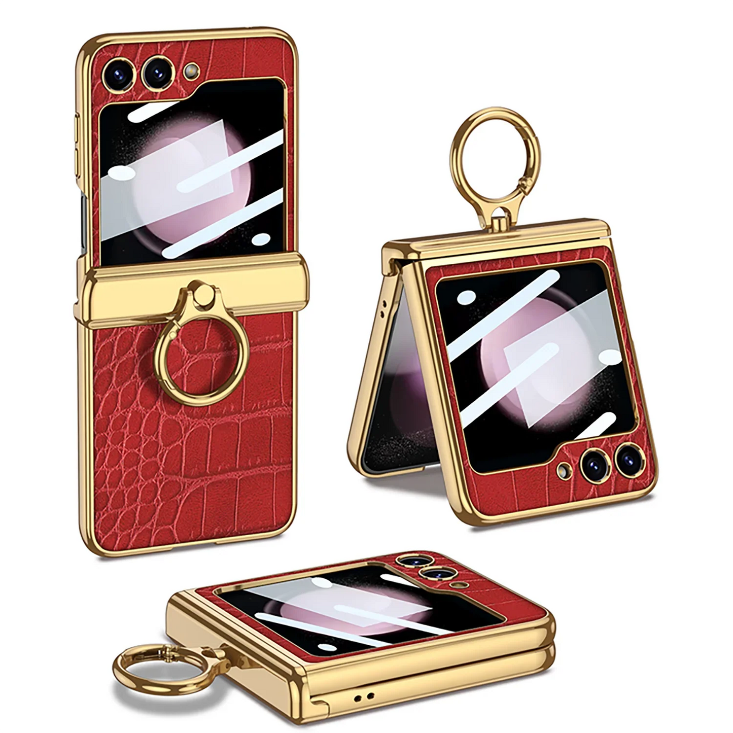 Leather Case With Front Glass & Bracket For Galaxy Z Flip 5