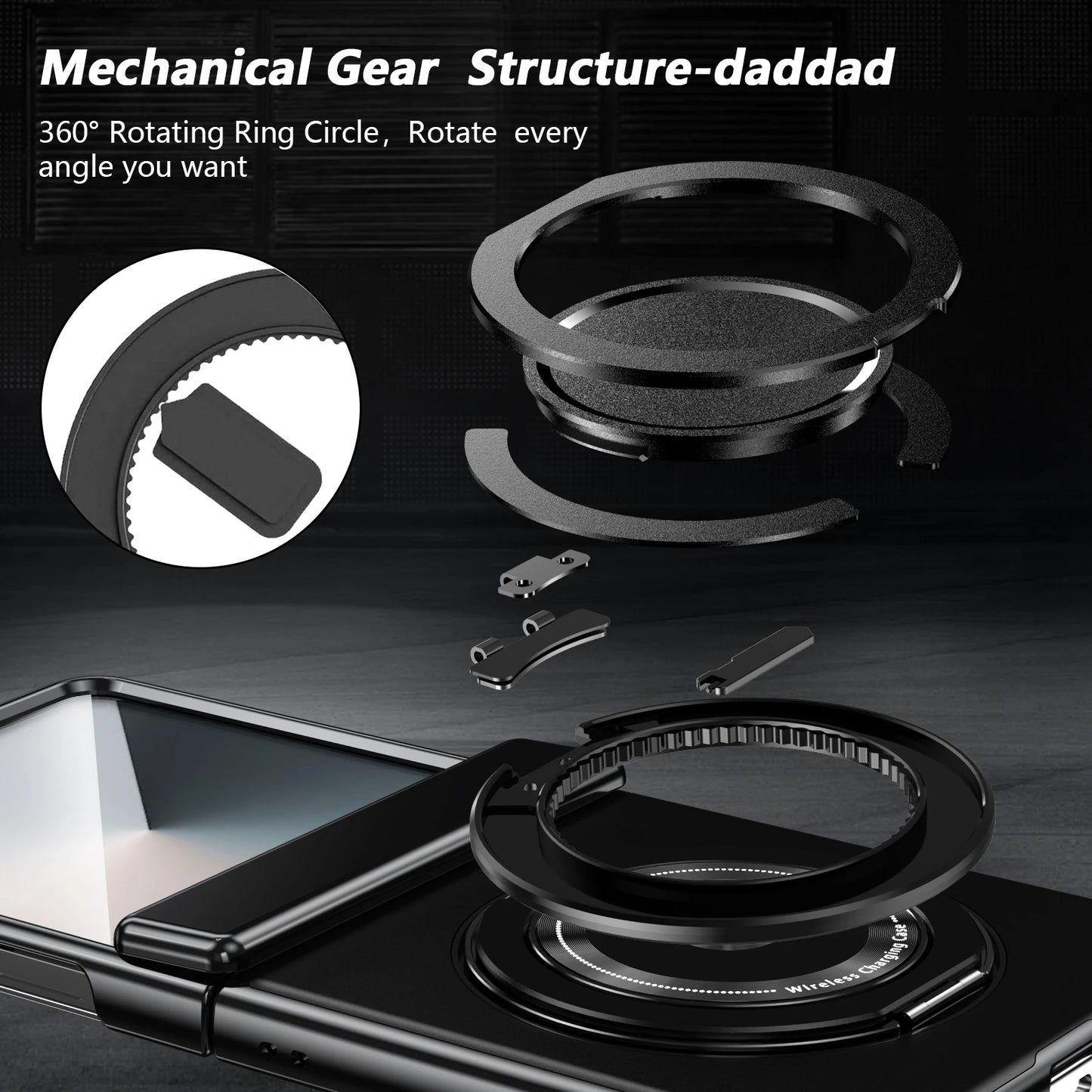 360° Rotating Ring Holder Magnetic Hinge Protection Case for Samsung Galaxy Z Flip 7 with Tempered Glass Film Cover