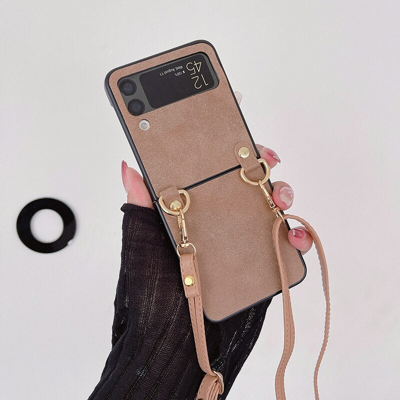 Crossbody Leather Cover With Lanyard Strap For Samsung Galaxy Z Flip 4
