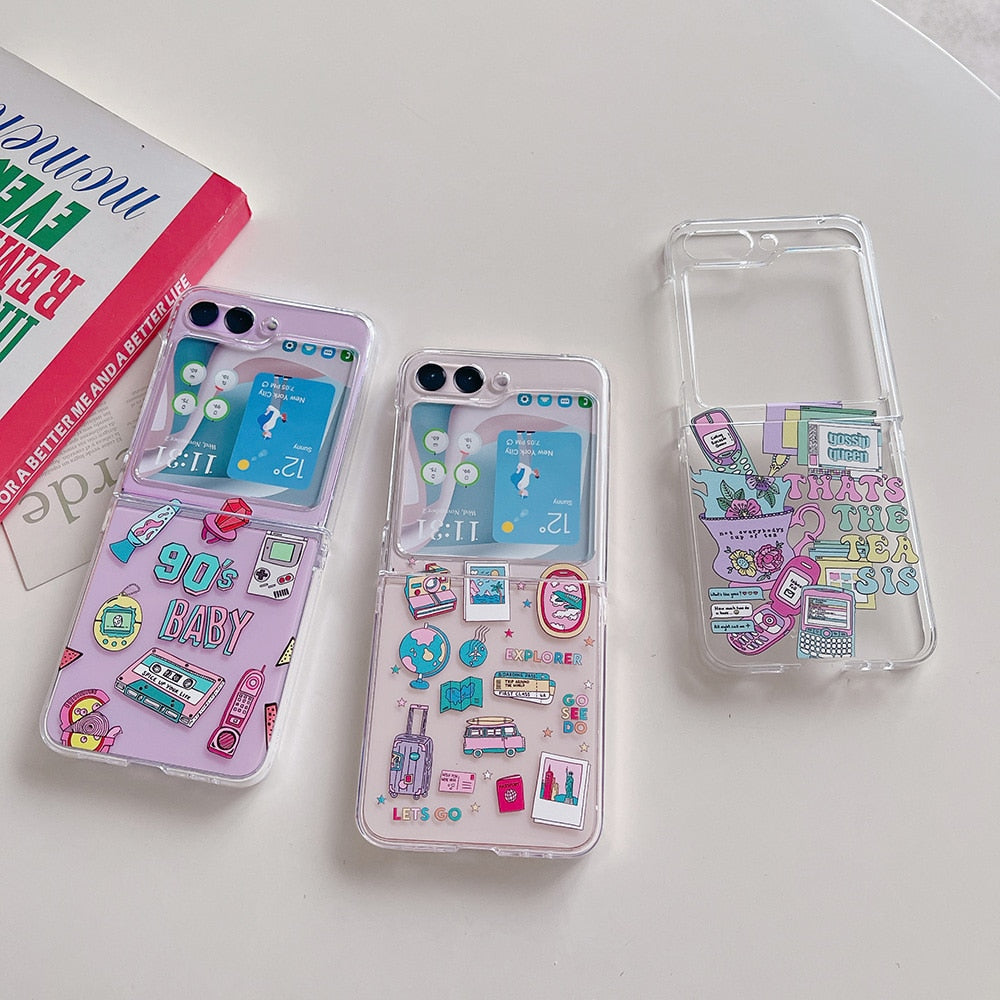 Z Flip 5 Case - Retro Cute Transparent Cover