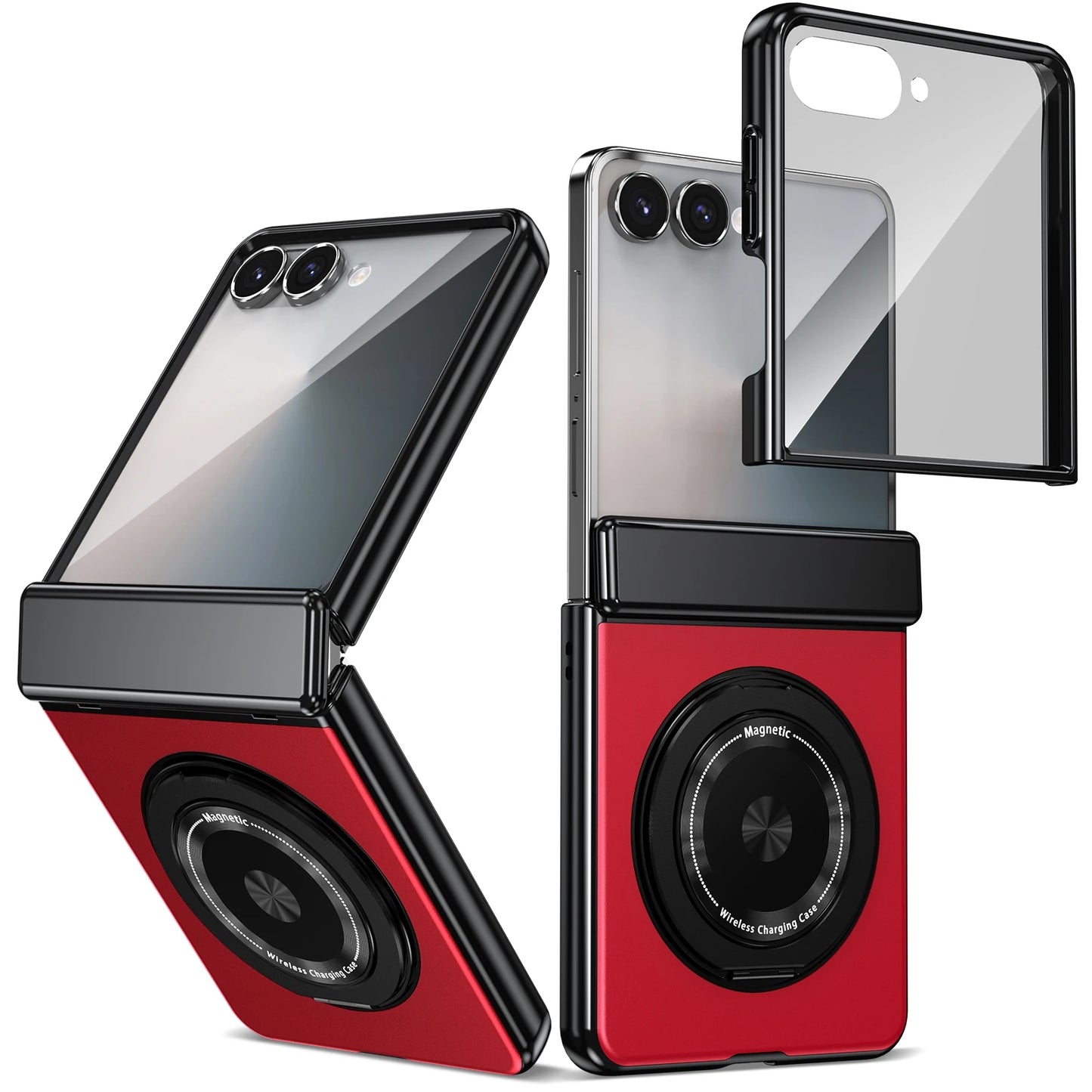 360° Rotating Ring Holder Magnetic Hinge Protection Case for Samsung Galaxy Z Flip 7 with Tempered Glass Film Cover