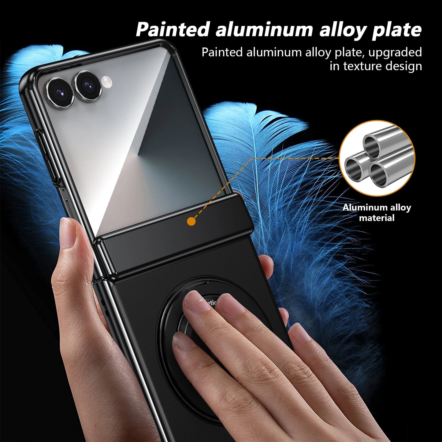 360° Rotating Ring Holder Magnetic Hinge Protection Case for Samsung Galaxy Z Flip 7 with Tempered Glass Film Cover
