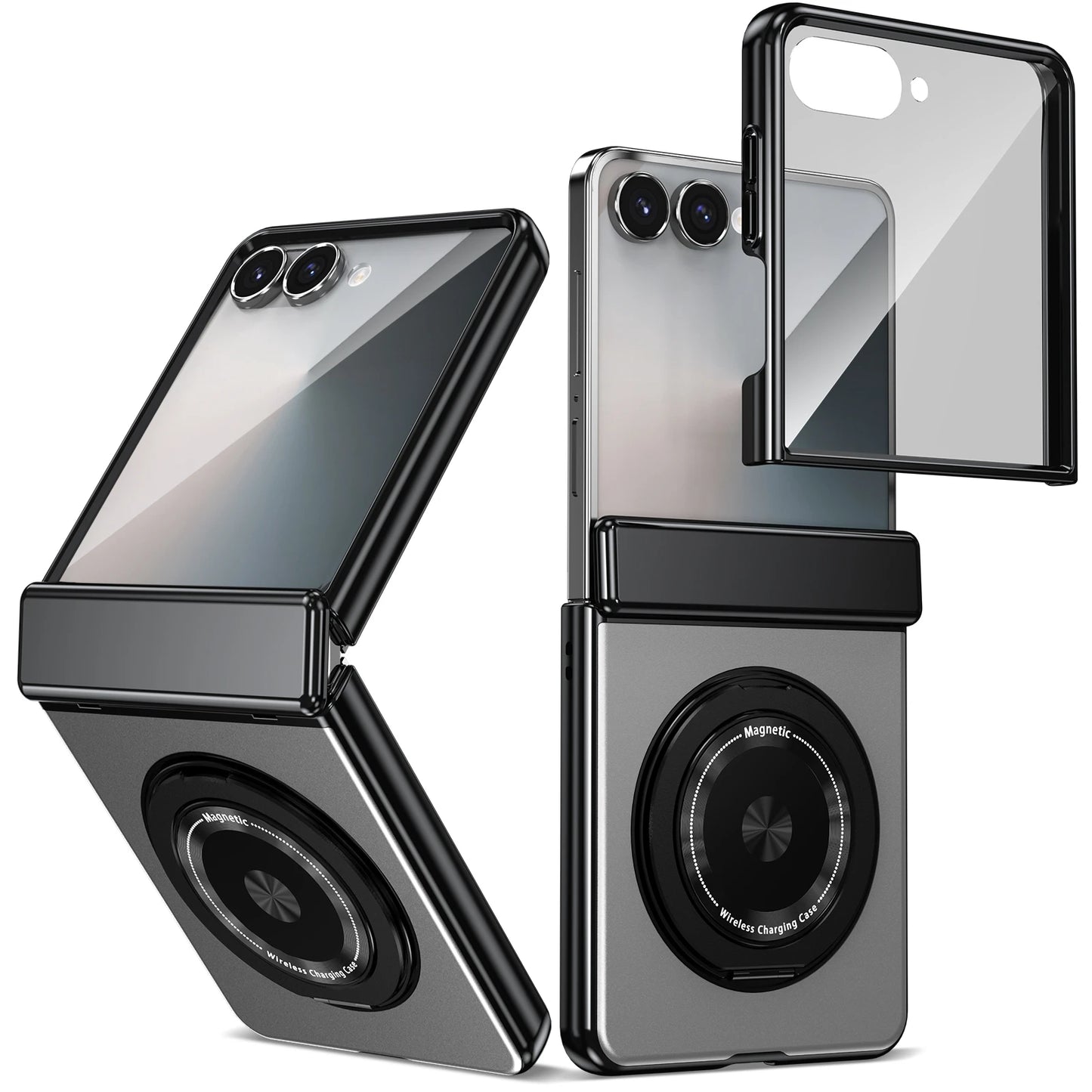 360° Rotating Ring Holder Magnetic Hinge Protection Case for Samsung Galaxy Z Flip 7 with Tempered Glass Film Cover