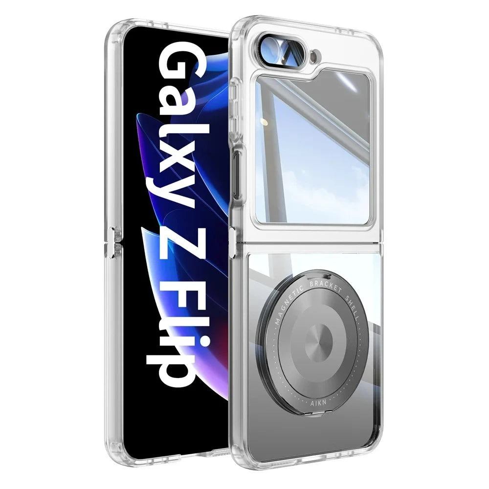 Z Flip 7 Transparent Candy Color Case with Magnetic Rotating Ring & Shockproof Protection