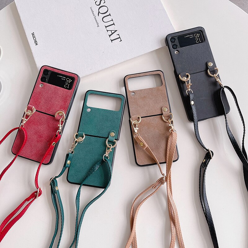 Crossbody Leather Cover With Lanyard Strap For Samsung Galaxy Z Flip 4