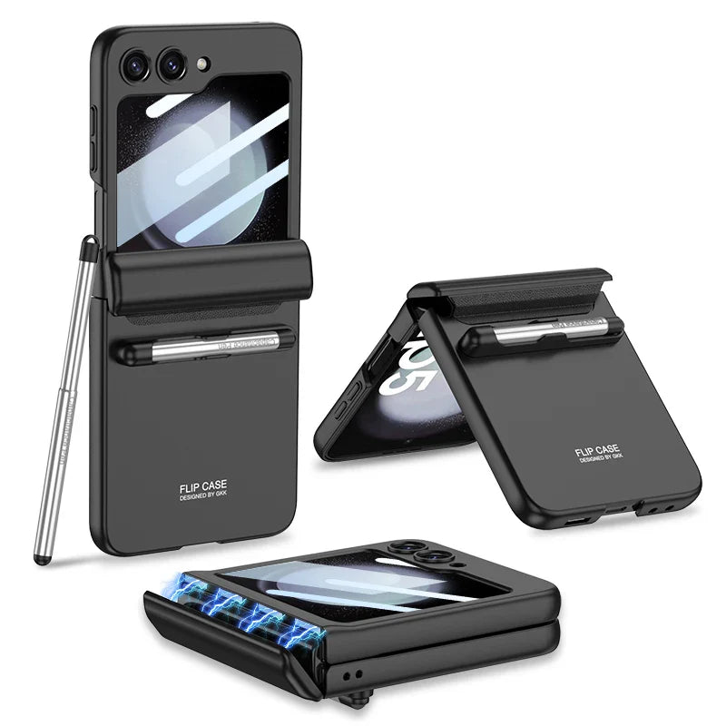 Magnetic Hinge Protection Case With Touch Pen For Galaxy Z Flip 5
