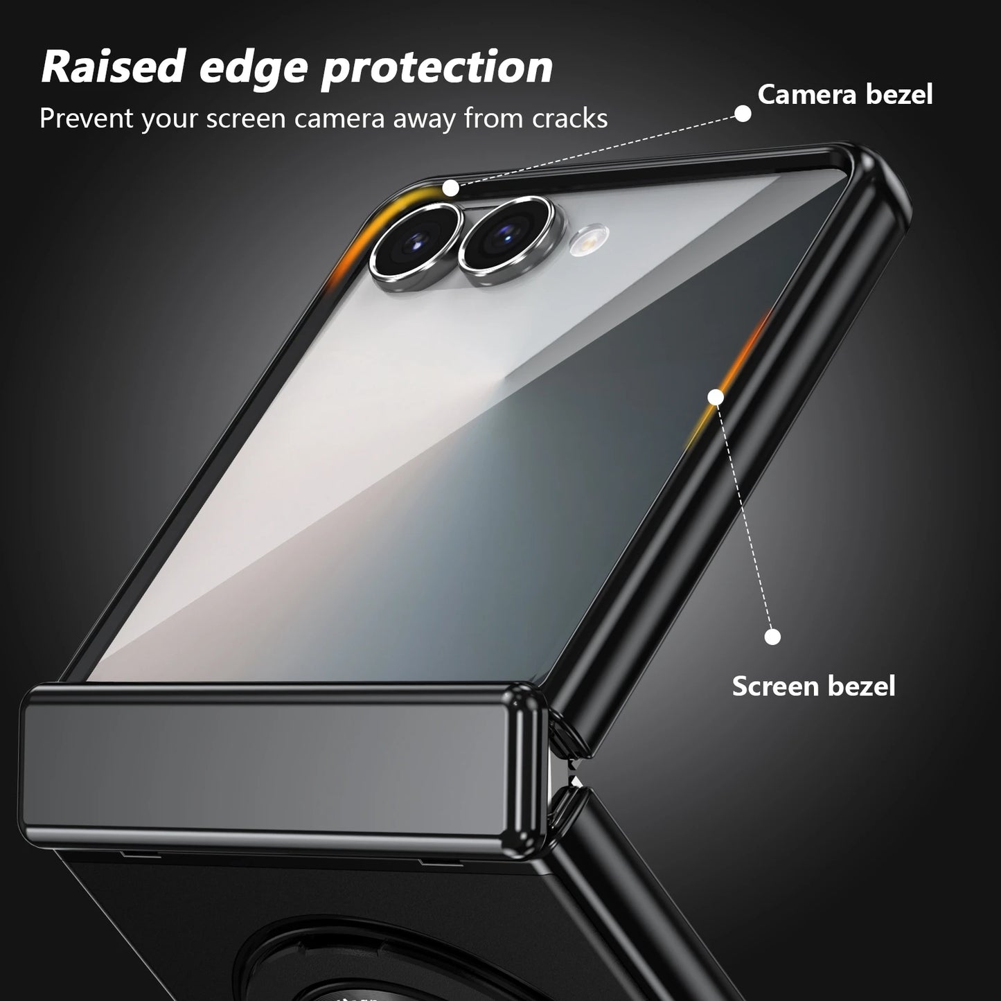 360° Rotating Ring Holder Magnetic Hinge Protection Case for Samsung Galaxy Z Flip 7 with Tempered Glass Film Cover