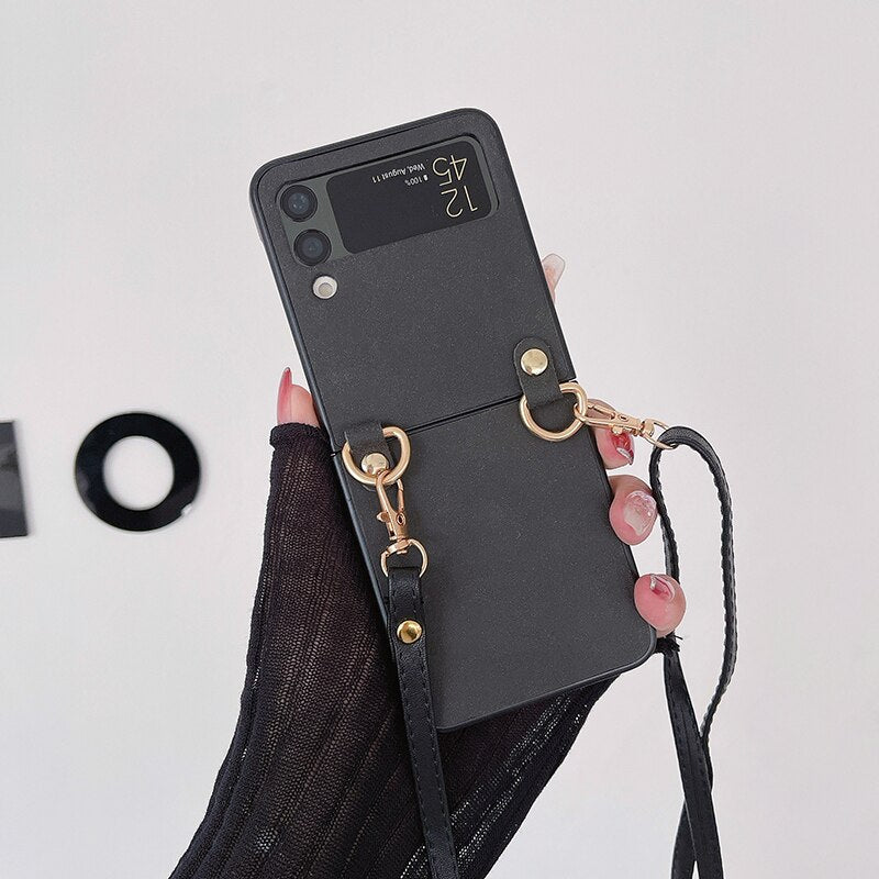 Crossbody Leather Cover With Lanyard Strap For Samsung Galaxy Z Flip 4