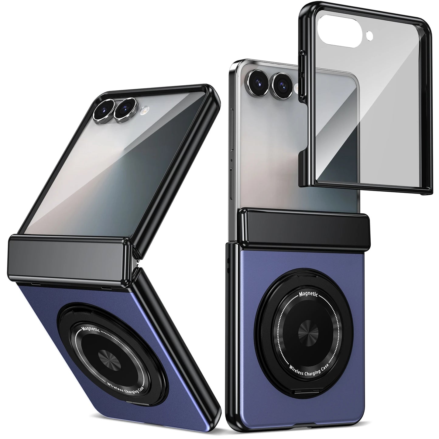 360° Rotating Ring Holder Magnetic Hinge Protection Case for Samsung Galaxy Z Flip 7 with Tempered Glass Film Cover