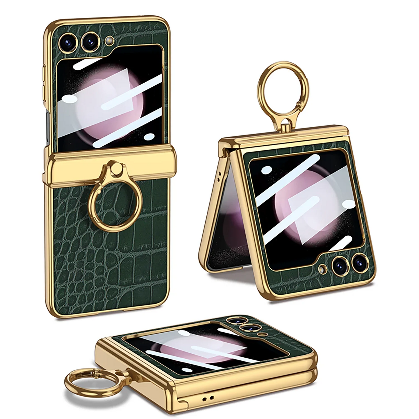 Leather Case With Front Glass & Bracket For Galaxy Z Flip 5