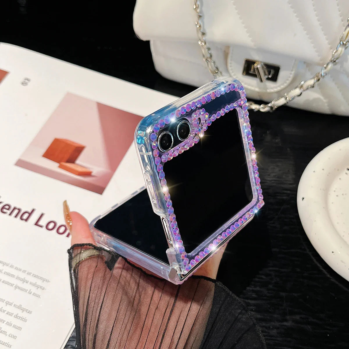 Cute Pearl Diamond Glitter Case for Samsung Galaxy Z Flip 3/4/5