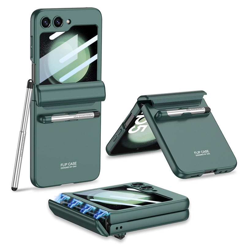 Magnetic Hinge Protection Case With Touch Pen For Samsung Galaxy Z Flip 5