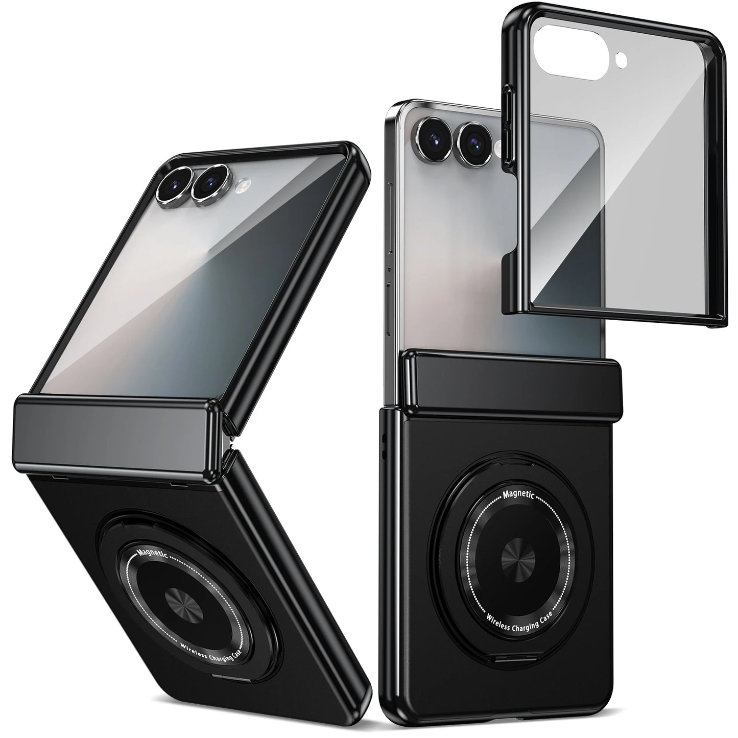 360° Rotating Ring Holder Magnetic Hinge Protection Case for Samsung Galaxy Z Flip 7 with Tempered Glass Film Cover