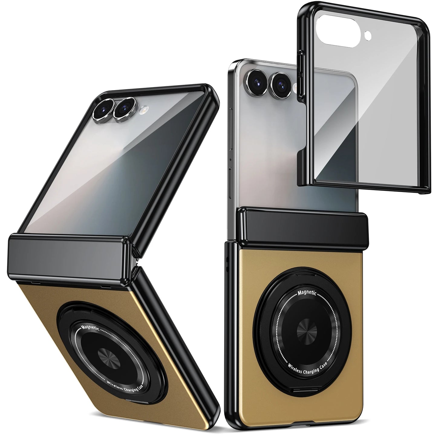 360° Rotating Ring Holder Magnetic Hinge Protection Case for Samsung Galaxy Z Flip 7 with Tempered Glass Film Cover