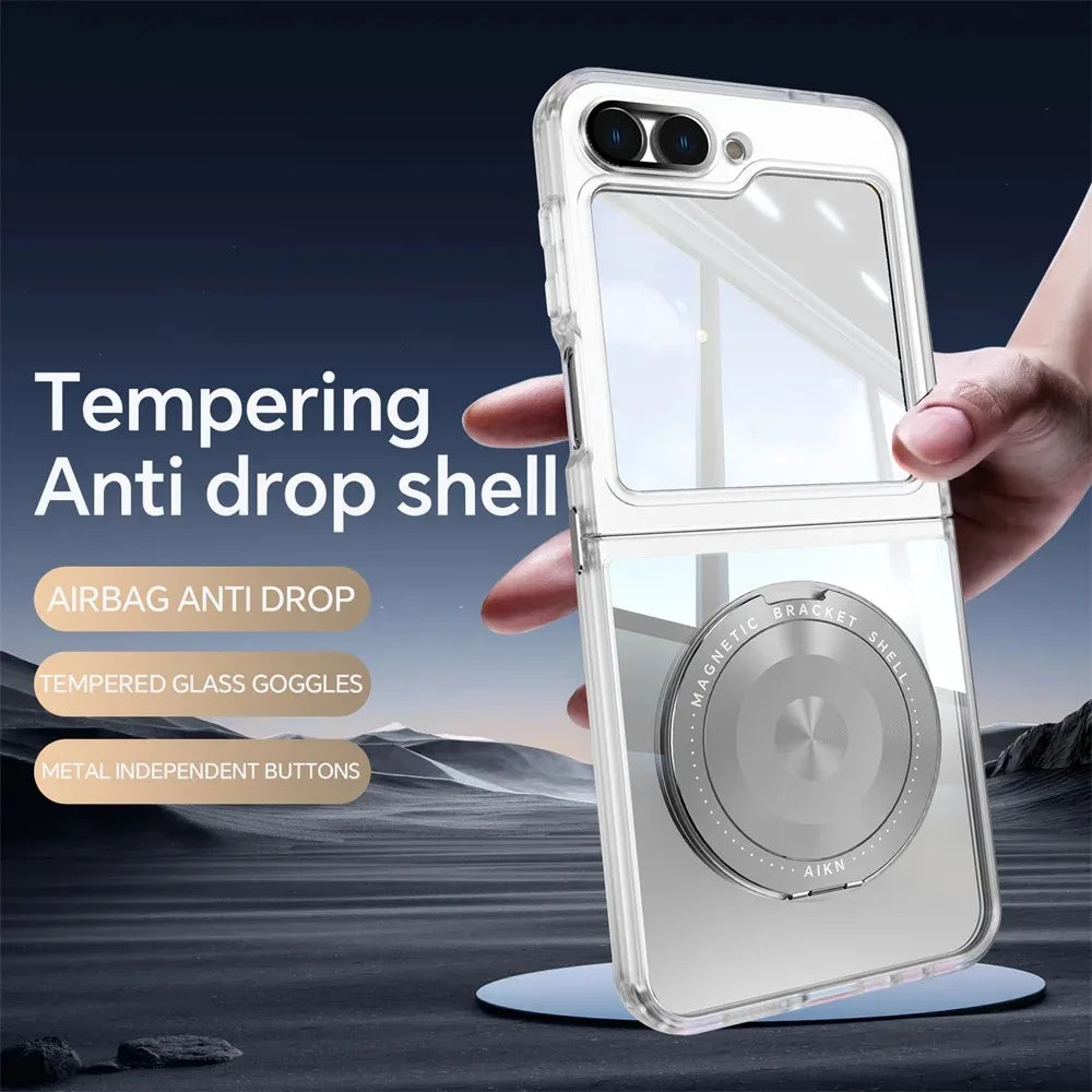 Z Flip 7 Transparent Candy Color Case with Magnetic Rotating Ring & Shockproof Protection