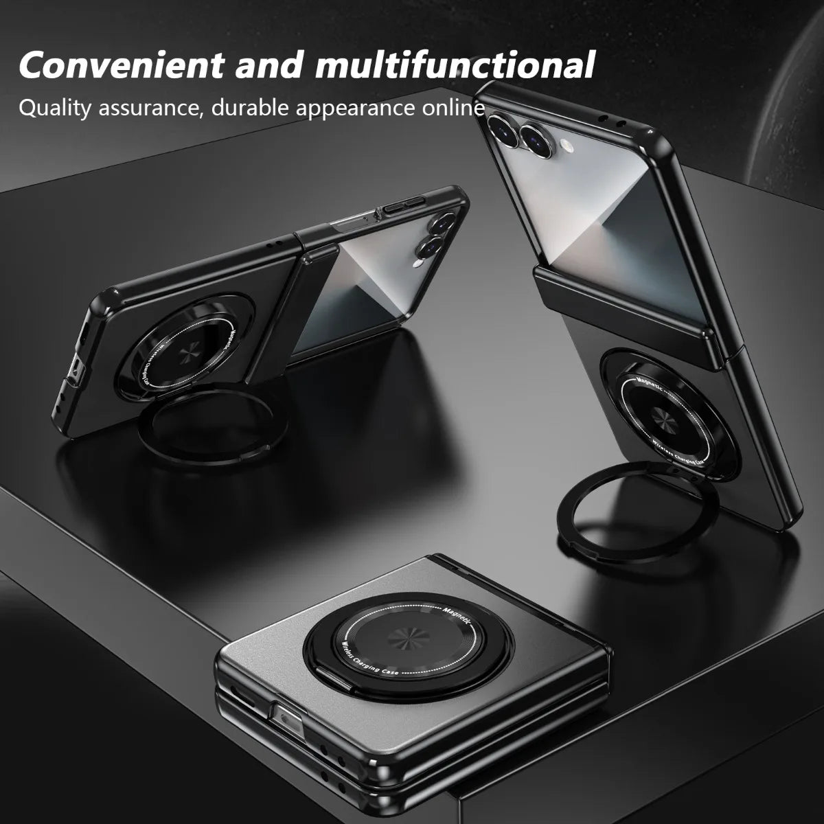 360° Rotating Ring Holder Magnetic Hinge Protection Case for Samsung Galaxy Z Flip 7 with Tempered Glass Film Cover