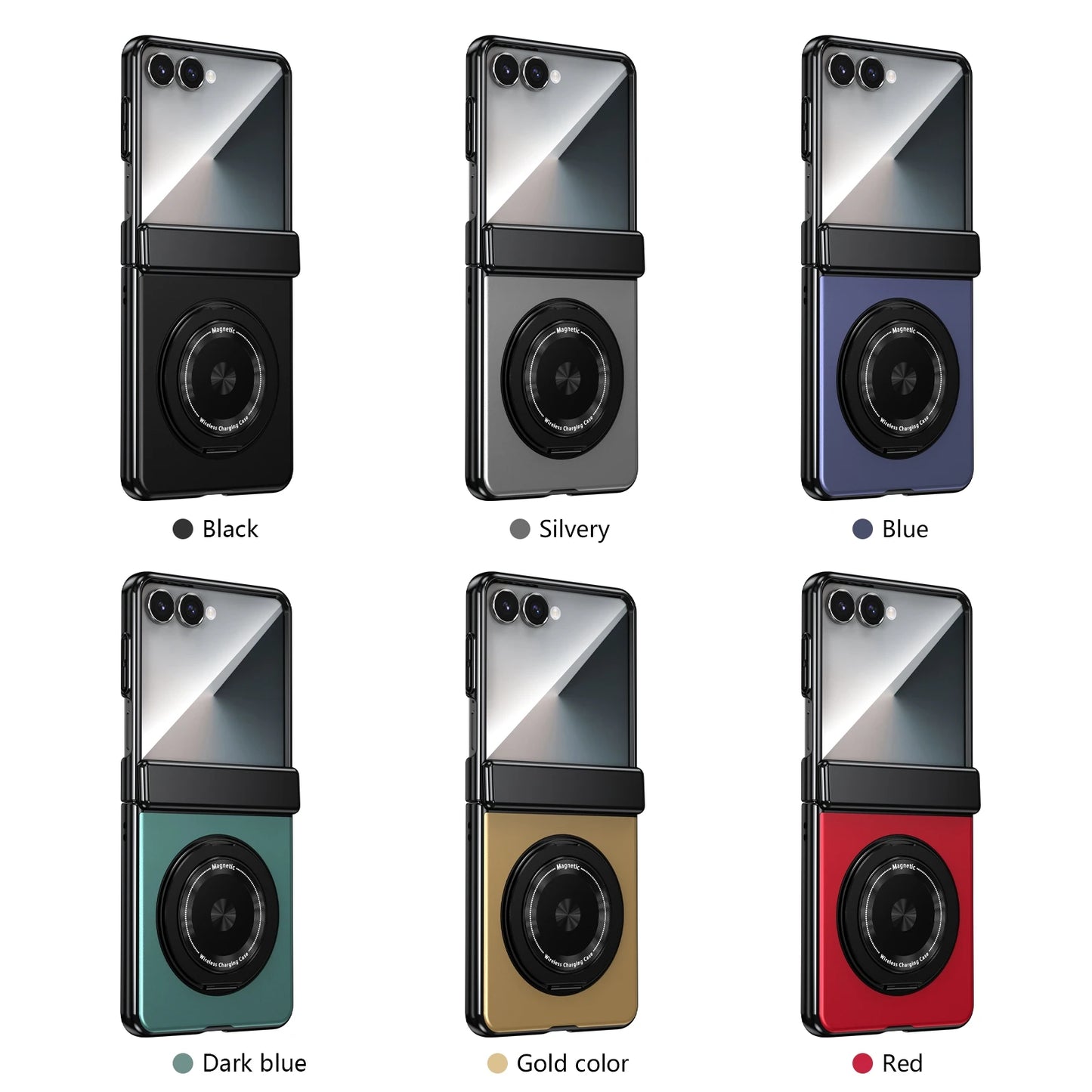 360° Rotating Ring Holder Magnetic Hinge Protection Case for Samsung Galaxy Z Flip 7 with Tempered Glass Film Cover