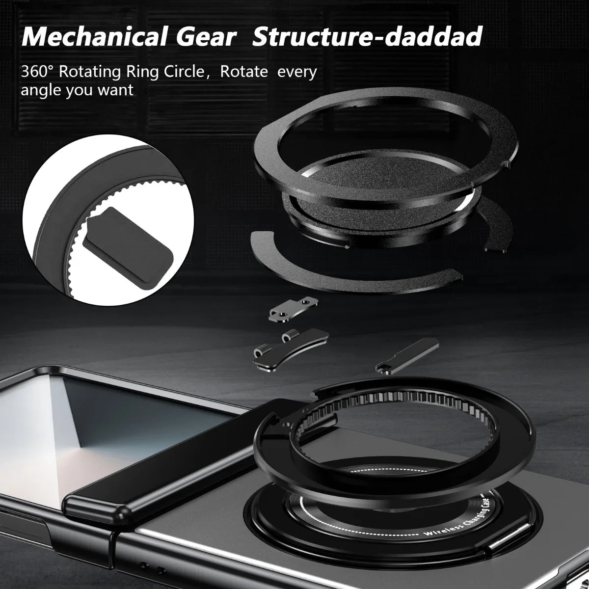 360° Rotating Ring Holder Magnetic Hinge Protection Case for Samsung Galaxy Z Flip 7 with Tempered Glass Film Cover