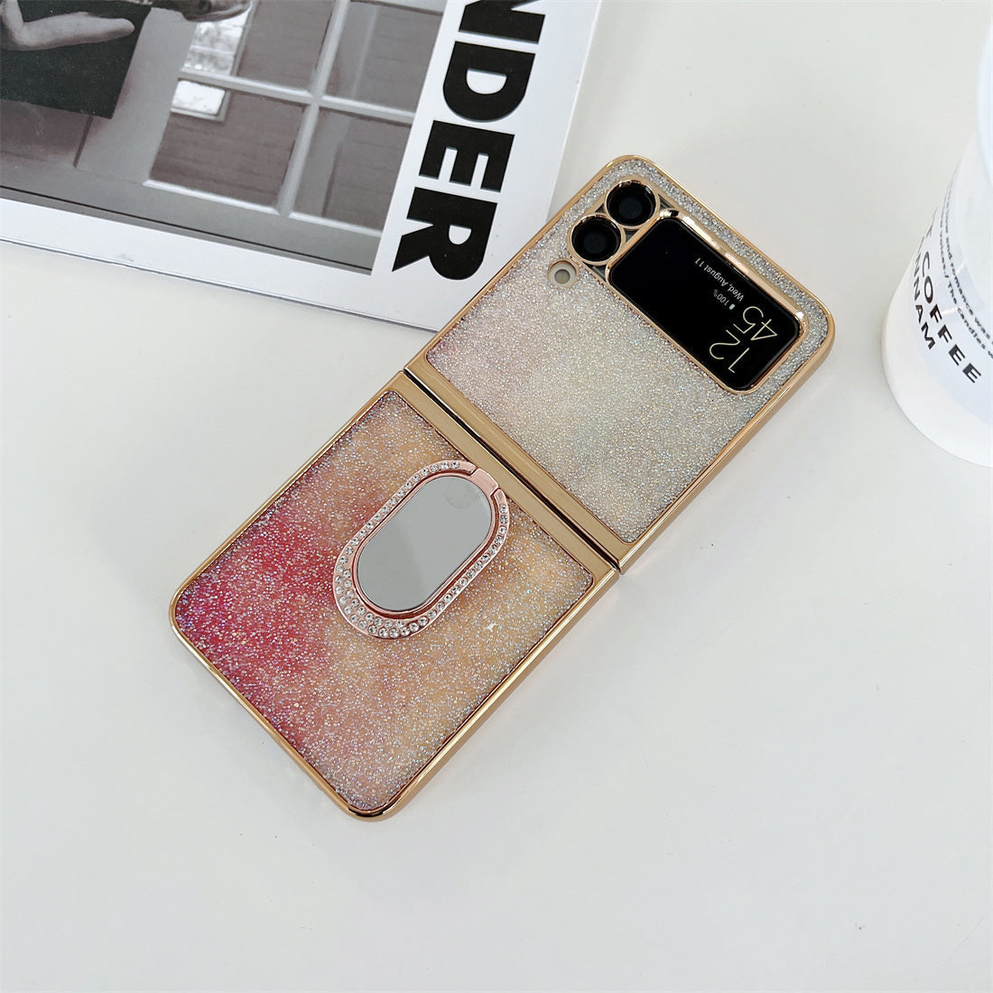 Shining Diamond Mirror Ring Protective Cover For Samsung Galaxy Z FLIP 4 5G