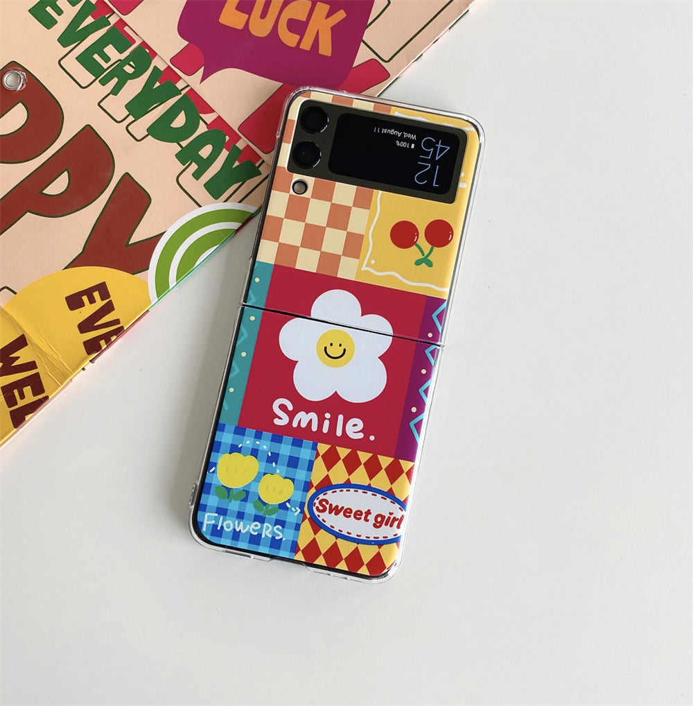 Cartoon Smiley Sun Flower Case with Stand for Galaxy Z Flip 4