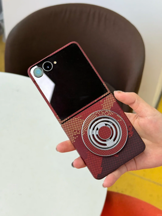Burgundy Carbon Fiber Z Flip Case with Rotating Ring Holder