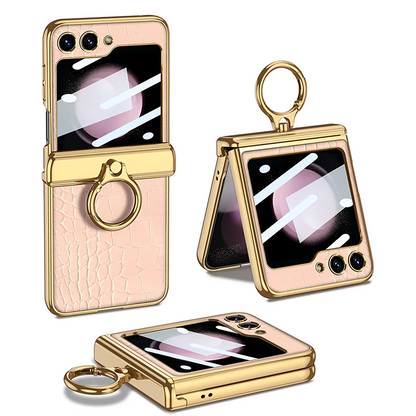 Leather Case With Front Glass & Bracket For Galaxy Z Flip 5