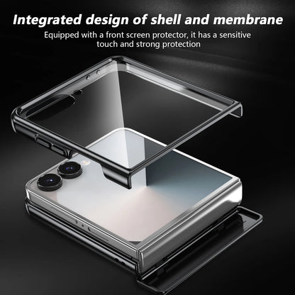 360° Rotating Ring Holder Magnetic Hinge Protection Case for Samsung Galaxy Z Flip 7 with Tempered Glass Film Cover
