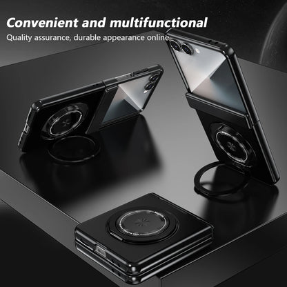 360° Rotating Ring Holder Magnetic Hinge Protection Case for Samsung Galaxy Z Flip 7 with Tempered Glass Film Cover