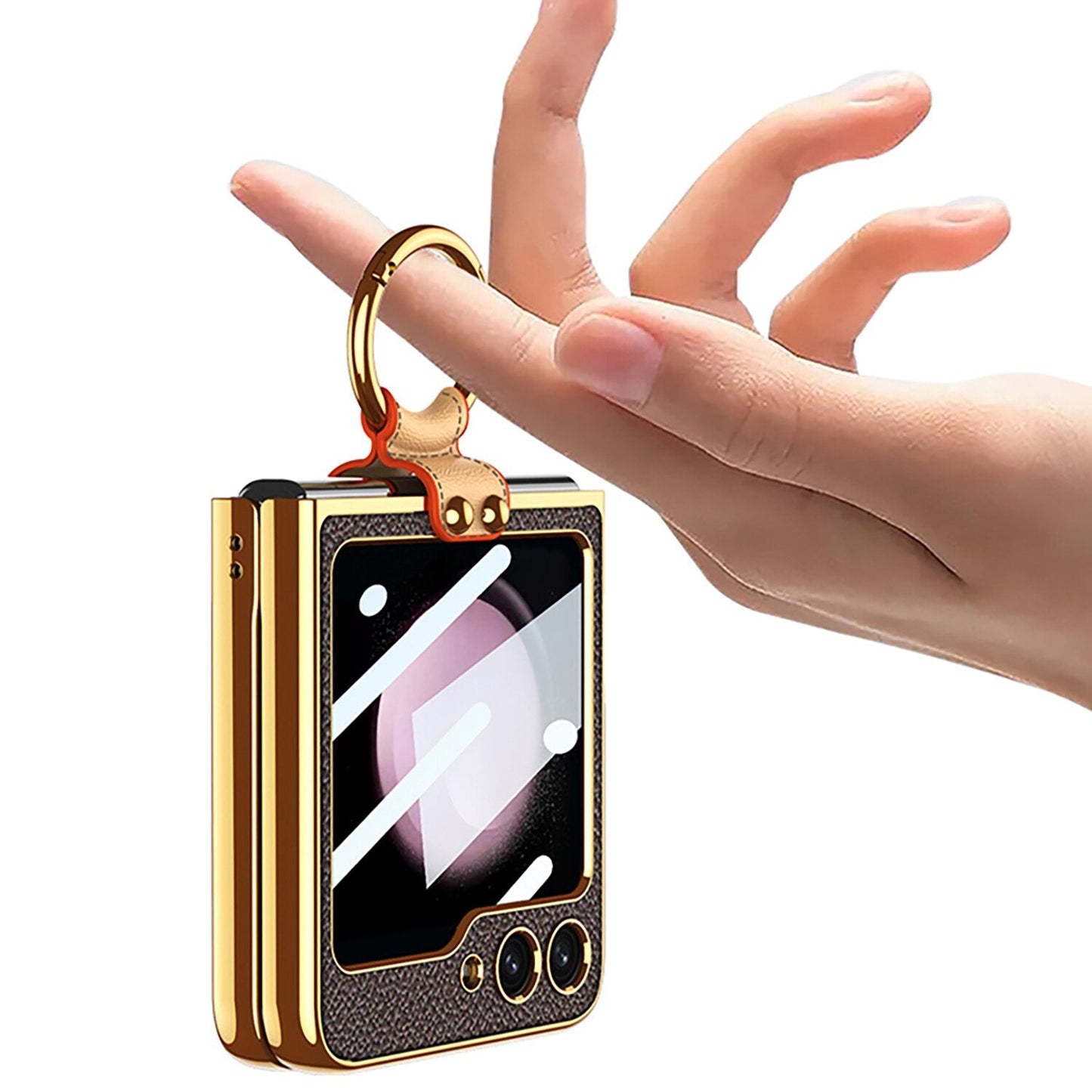 Luxury Leather Case with Ring Holder Lanyard for Samsung Galaxy Z Flip 5