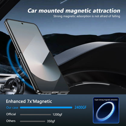 360° Rotating Ring Holder Magnetic Hinge Protection Case for Samsung Galaxy Z Flip 7 with Tempered Glass Film Cover