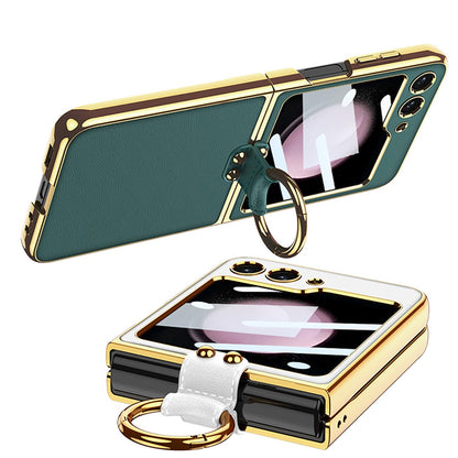Luxury Leather Case with Ring Holder Lanyard for Samsung Galaxy Z Flip 5
