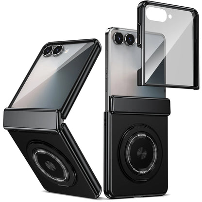 360° Rotating Ring Holder Magnetic Hinge Protection Case for Samsung Galaxy Z Flip 7 with Tempered Glass Film Cover