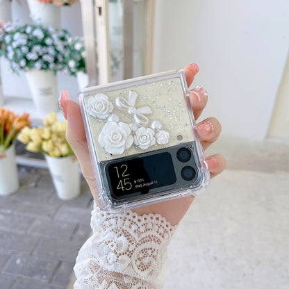 Transparent 3D Rose Glitter Case For Galaxy Z Flip 4